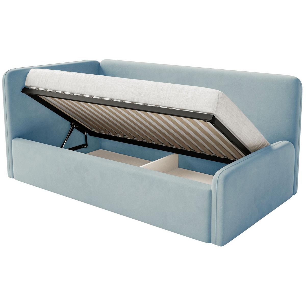 JUGENDBETT Fanko Samt Hellblau 90x200 cm - Schwarz/Hellblau, Kunststoff/Textil (90/200cm) - Selsey
