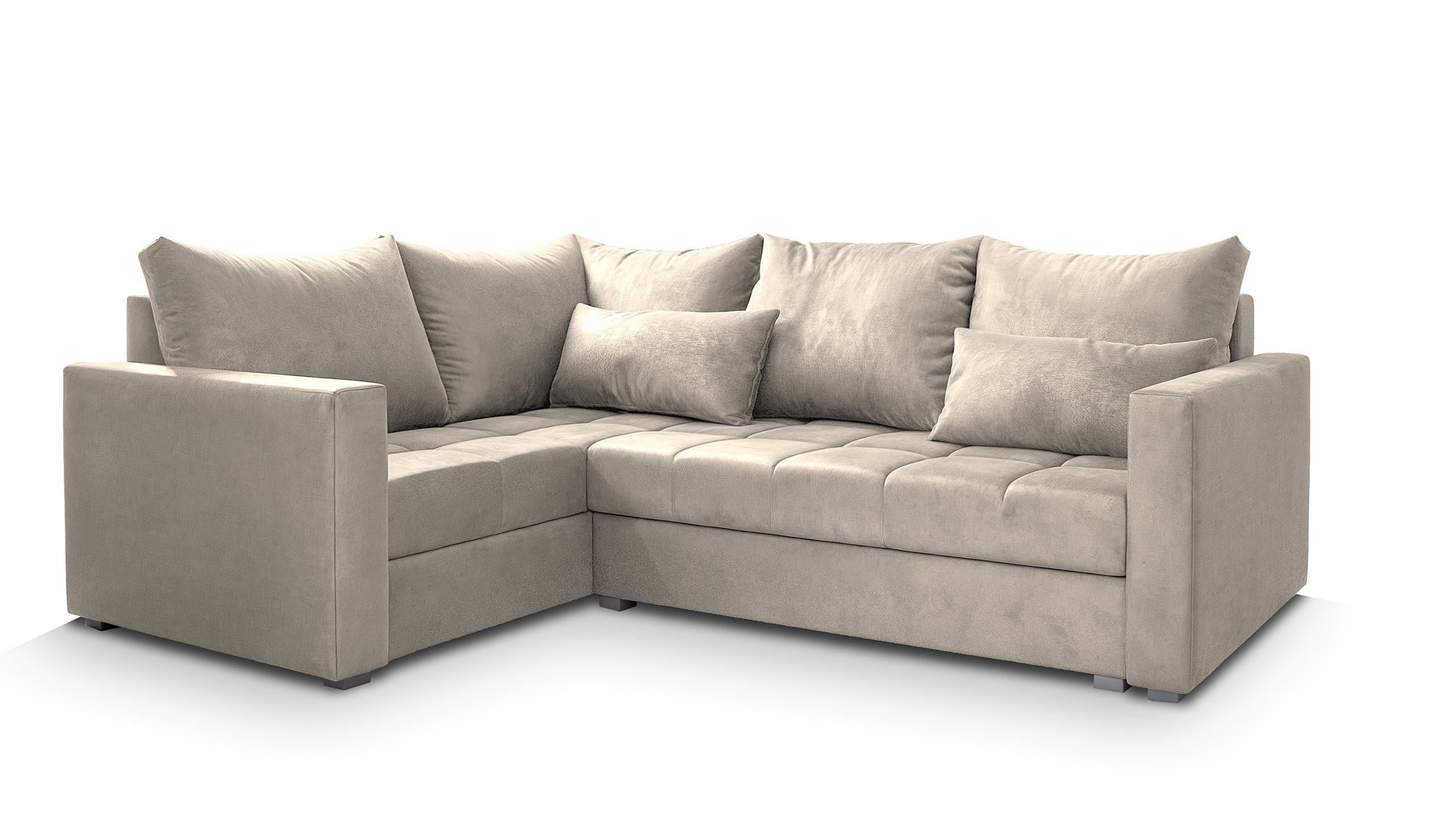 ECKSOFA LIRENO L-S Beige Plüsch-Stoff mit Schlaffunktion - Beige/Grau, Holz/Kunststoff (220/153cm) - MASSENO