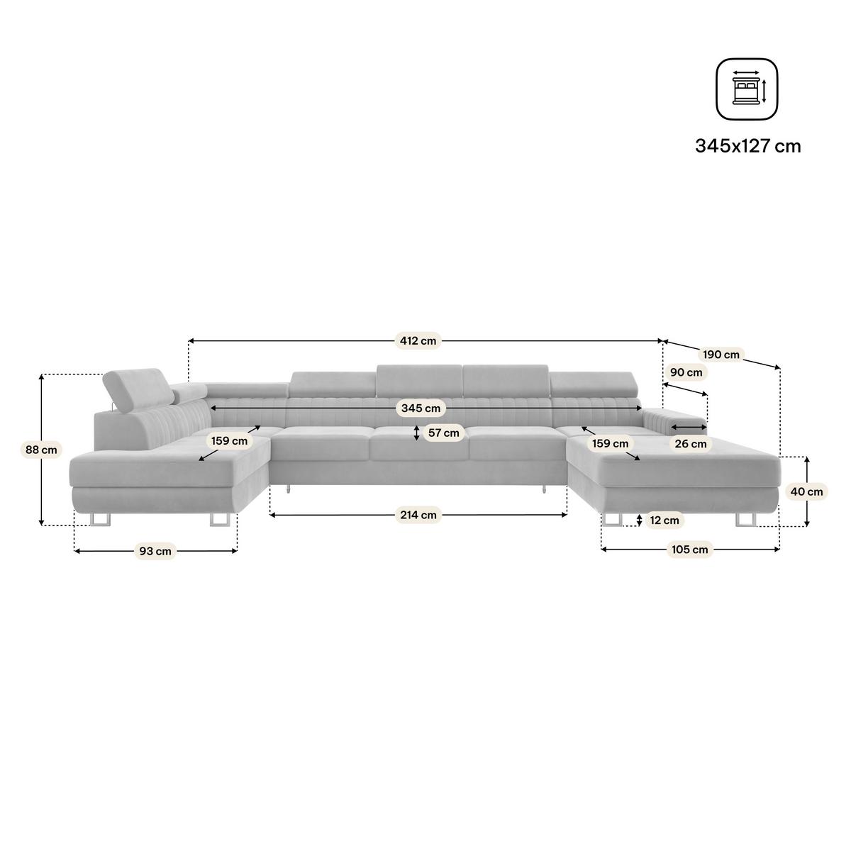 WOHNLANDSCHAFT GAIAN Braun Velours-Stoff mit Schlaffunktion - Braun, Holz (412/88/190cm) - MASSENO