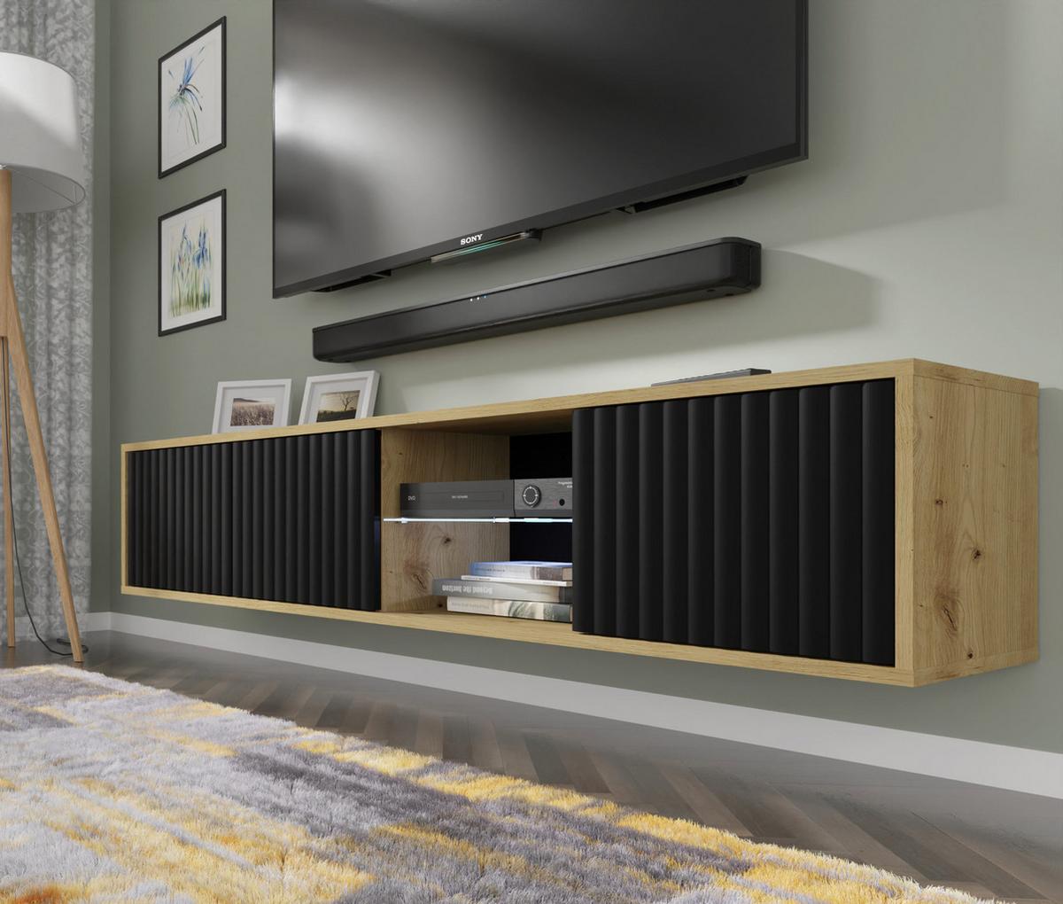 TV LOWBOARD Artisan Eiche, Schwarz 156/31/31 - Schwarz, Holzwerkstoff (156/31/31cm) - RAUMHIRSCH FURNITURE
