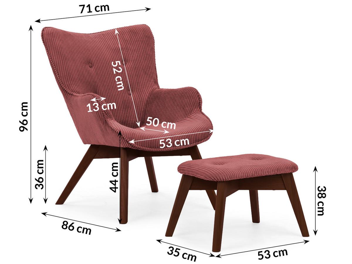 LOUNGESESSEL mit Fußhocker Lenari Terrakotta Cordstoff mit Füßen in Braun - Terracotta/Braun, Holz/Textil (71/96/86cm) - S-Style Möbel