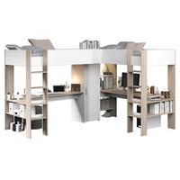 HOCHBETT weiß, Eiche, Kinderzimmer mit 2x Bett Liegefläche 90 x 200 cm - Eichefarben/Silberfarben, Holzwerkstoff/Kunststoff (90/200cm) - Parisot Meuble