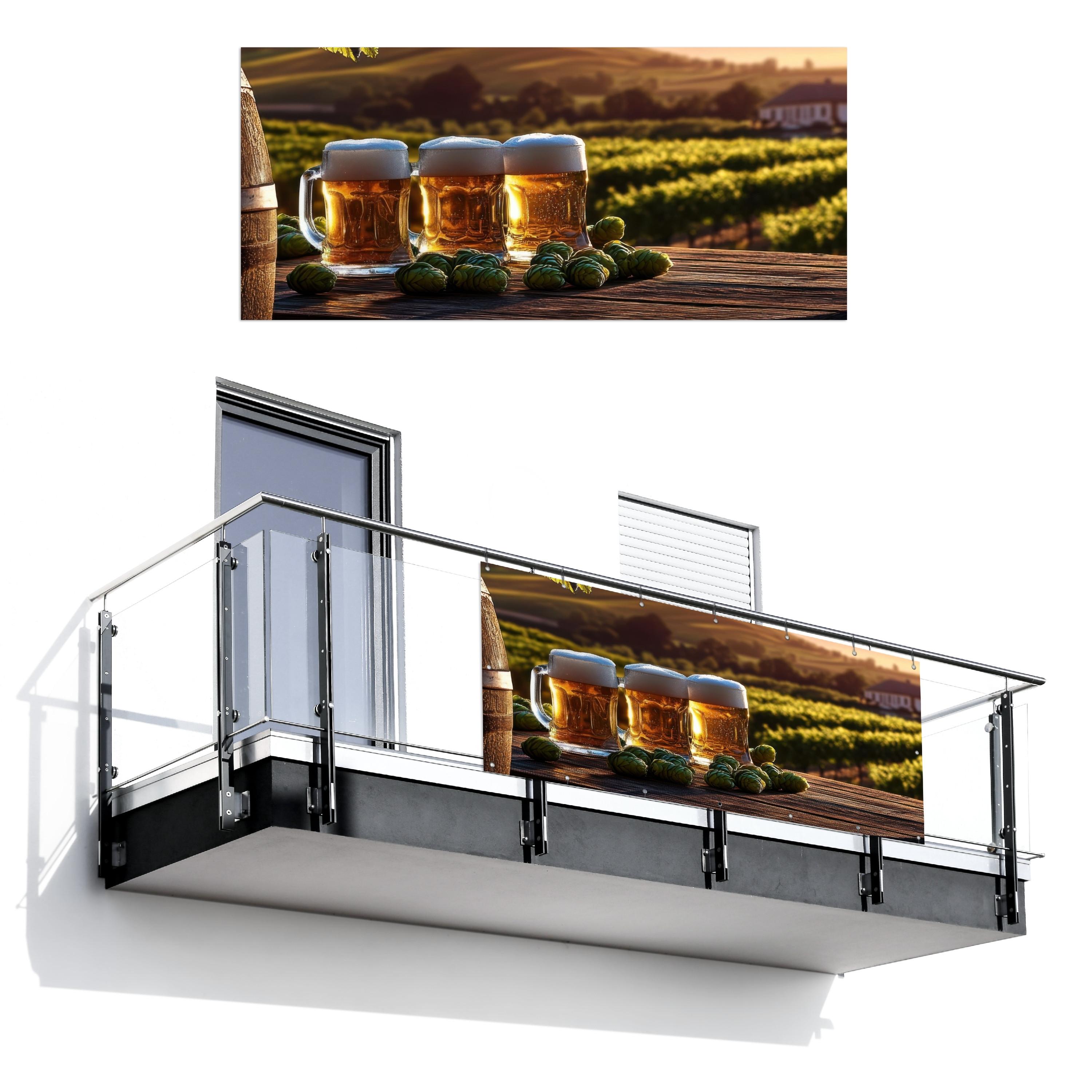 BALKON-SICHTSCHUTZ Bier - Hopfen - Landschaft Witterungsbeständig 200x90 cm - Grün, Kunststoff (200/90cm) - MuchoWow