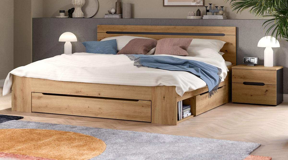 SCHLAFZIMMER Eiche Artisan, grau 3-teilig, Komplettset mit Bett 180 x 200 cm - Eiche Artisan/Grau, Holzwerkstoff/Metall - Inn.Furn