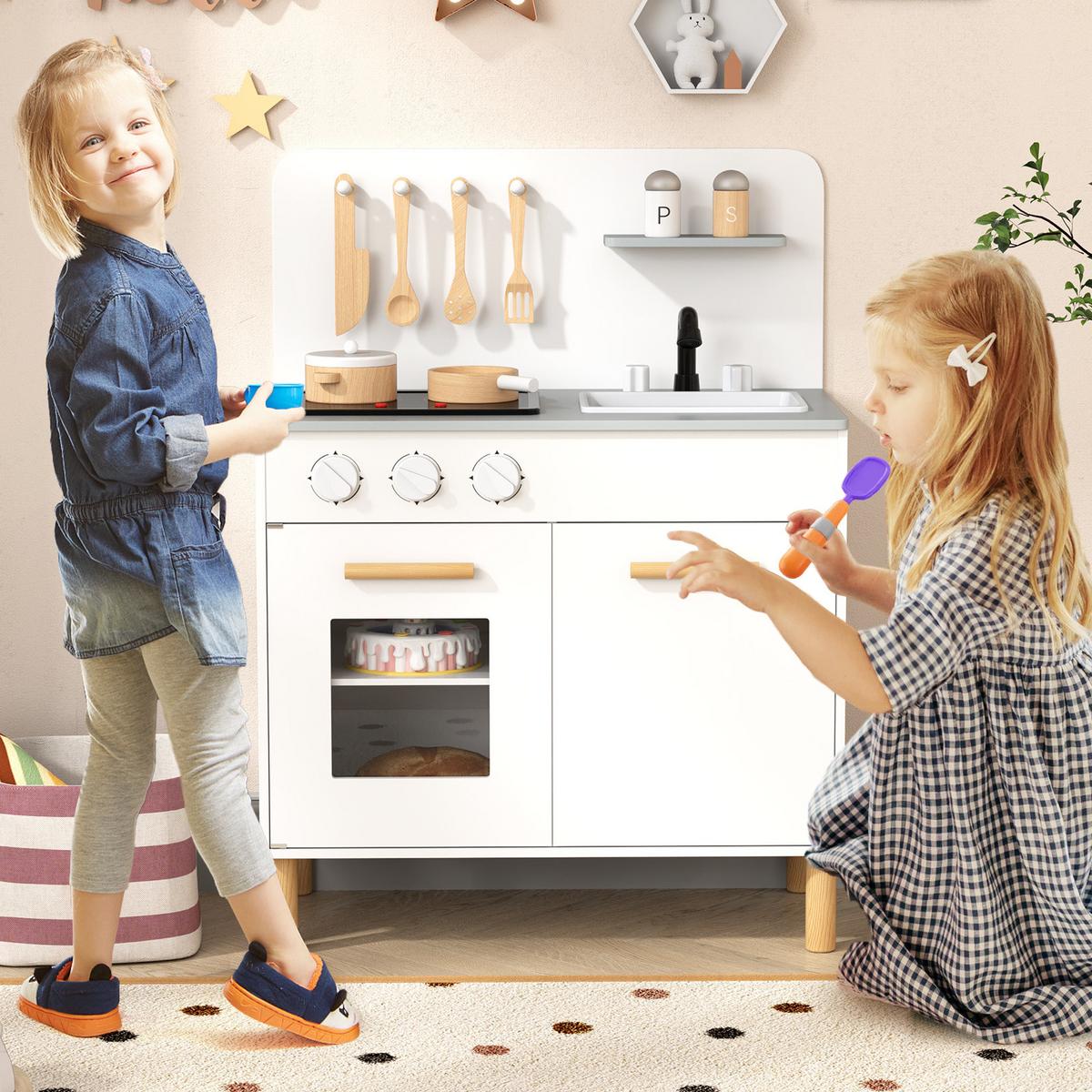SPIELKÜCHE Weiß - Weiß, Holzwerkstoff (55/75/31cm) - COSTWAY