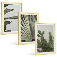BILDER SET 3er Set - 40x60 cm Goldrahmen - Blätter tropischer Pflanzen in Pastellfarben - Goldfarben, Kunststoff (40/60cm) - TULUP