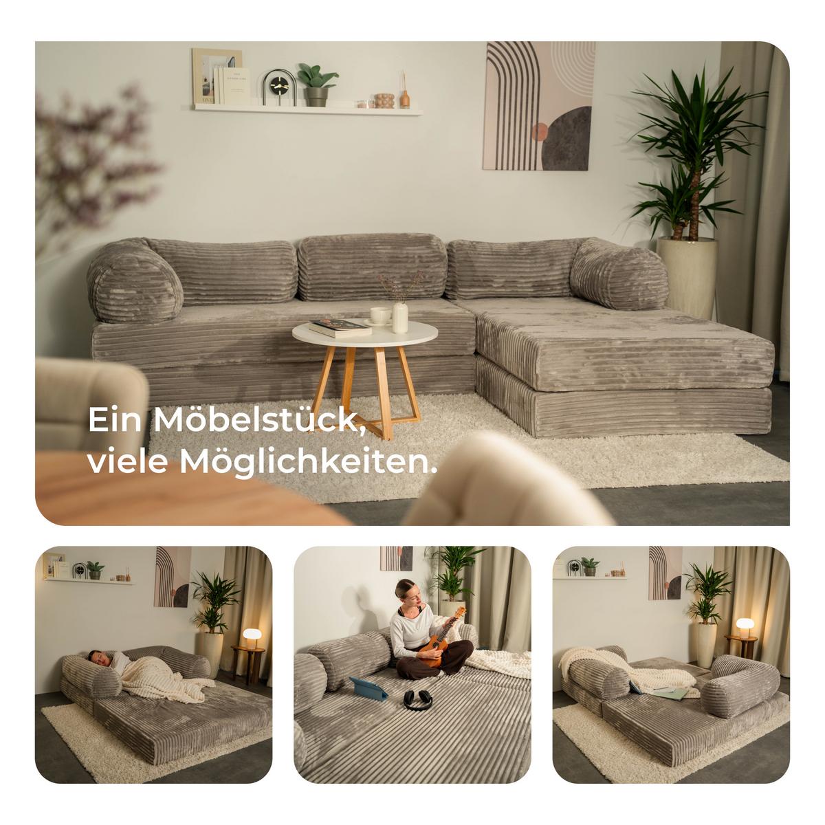 ECKSOFA ETERA modulares Boneless Sofa mit Schlaffunktion Grün Cordstoff - Grün, Textil (270/160cm) - MASSENO