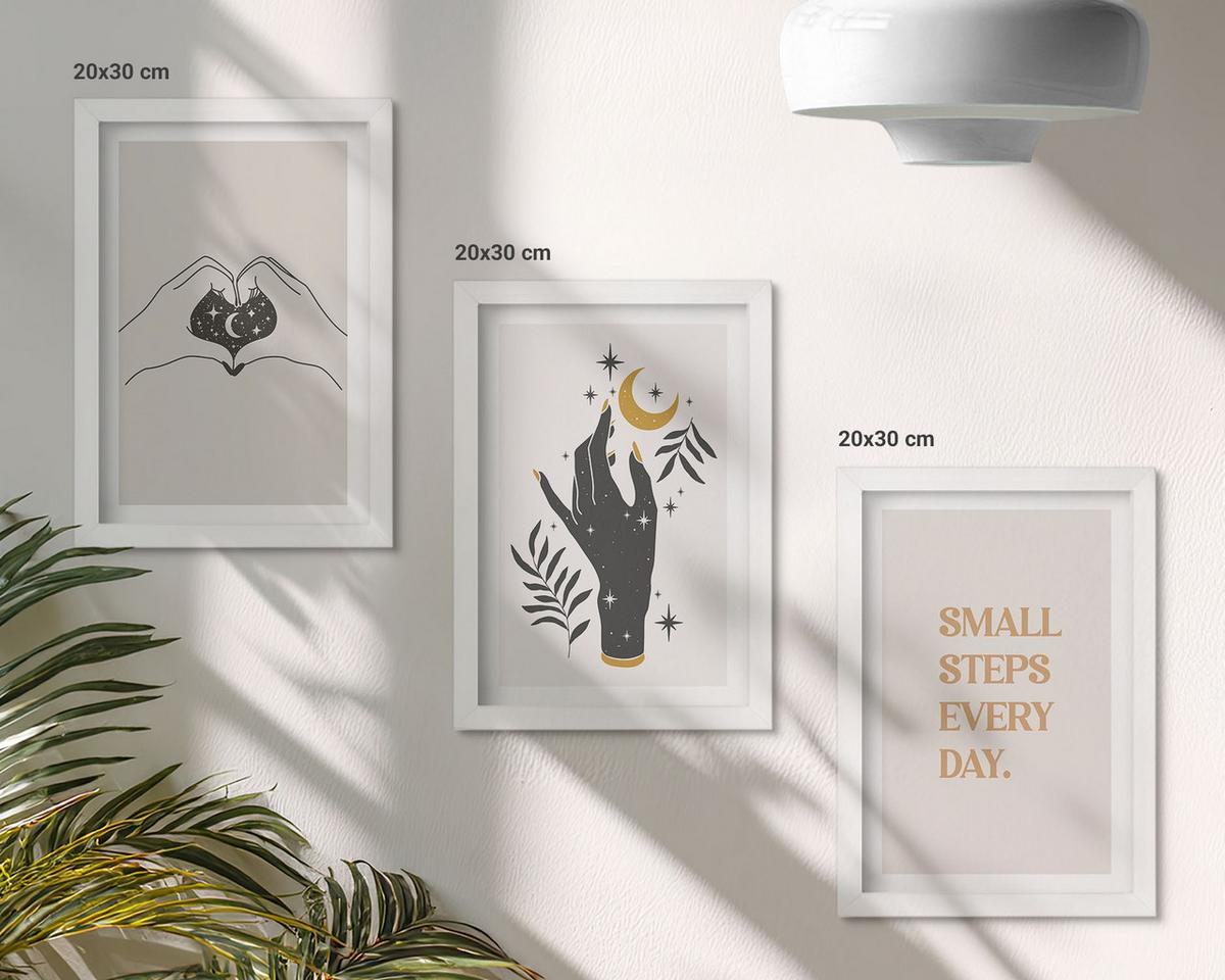 BILDER SET 3er Set - 20x30 cm Weißer Rahmen - Minimalistische Boho-Illustrationen - Weiß, Kunststoff (20/30cm) - TULUP