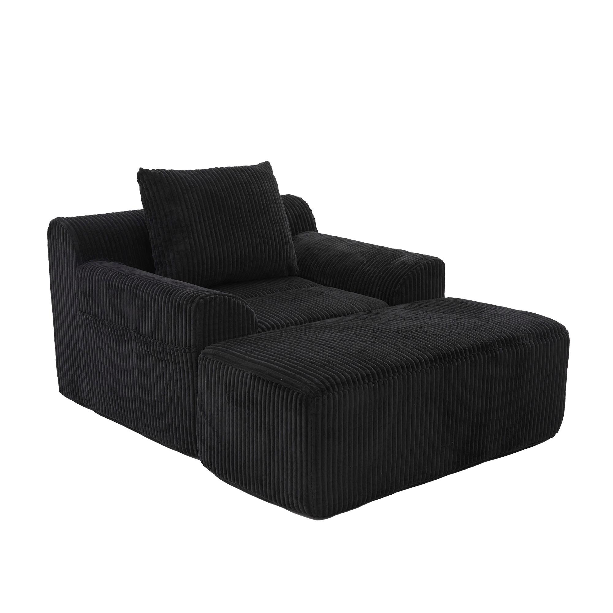 SESSEL mit Hocker in Cord Übergroßer Relaxsessel - Schwarz, Textil (110/67/147cm) - Urban Meuble