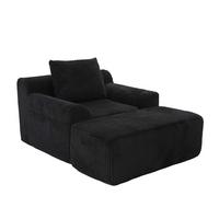 SESSEL mit Hocker in Cord Übergroßer Relaxsessel - Schwarz, Textil (110/67/147cm) - Urban Meuble