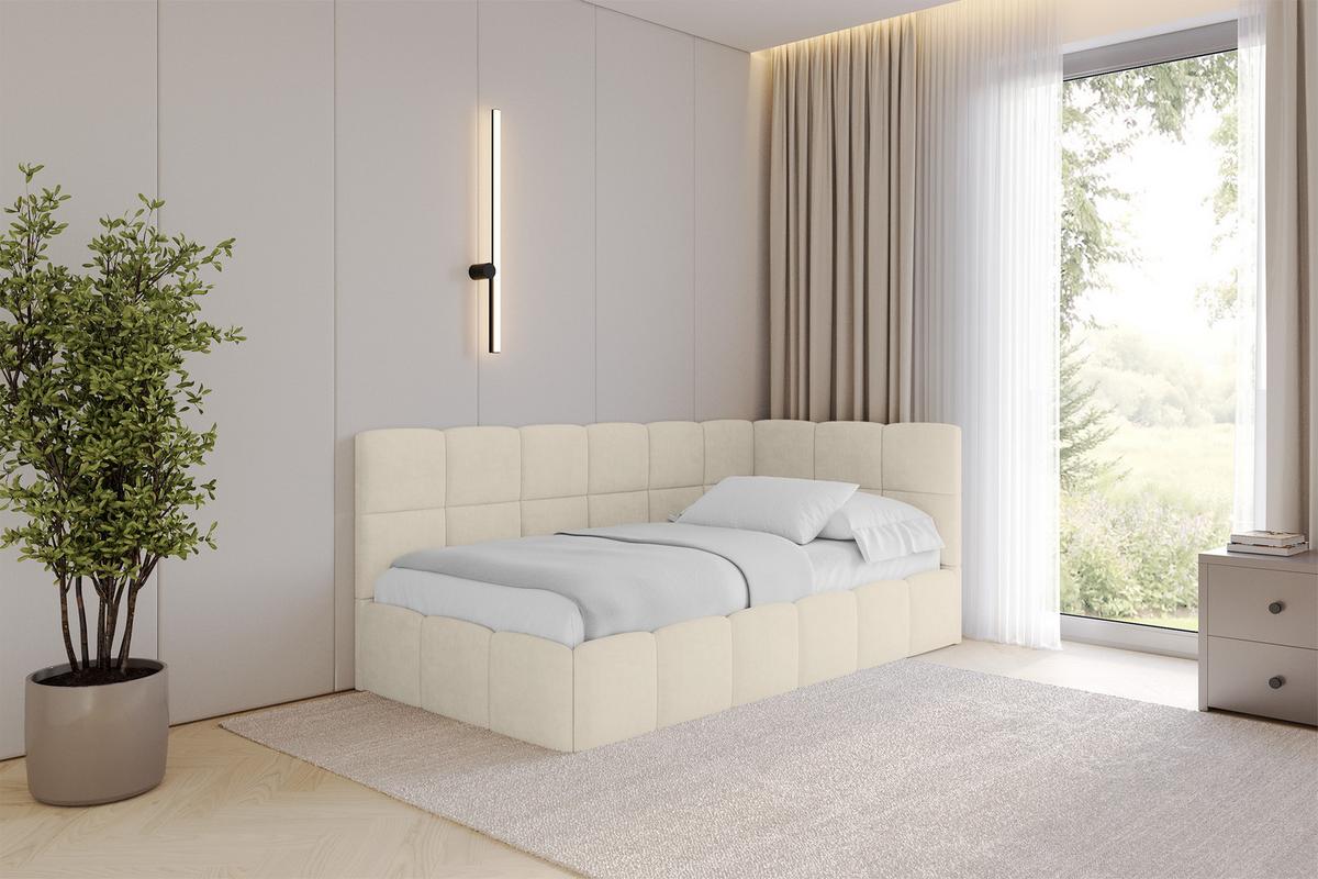 EINZELBETT Jugendbett mit Bettkasten Links, mit Matratze - LIVY 90x200 Beige - Cappuccino, Holzwerkstoff/Textil (90/200cm) - ALTDECOR