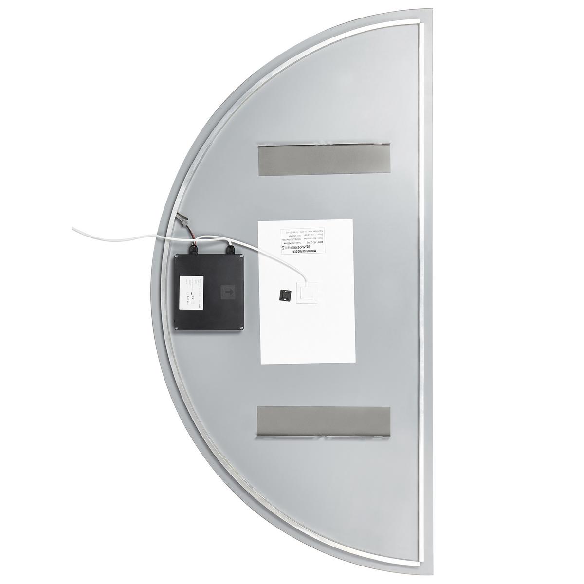 BADSPIEGEL mit LED-Beleuchtung halbrund 60/120 cm Loue - Silberfarben, Glas (60/120/4cm) - Beliani