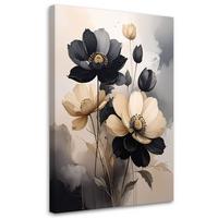 LEINWANDBILD, Beigefarbene und schwarze Blumen Botanik - Beige, Textil (80/120cm) - Feeby