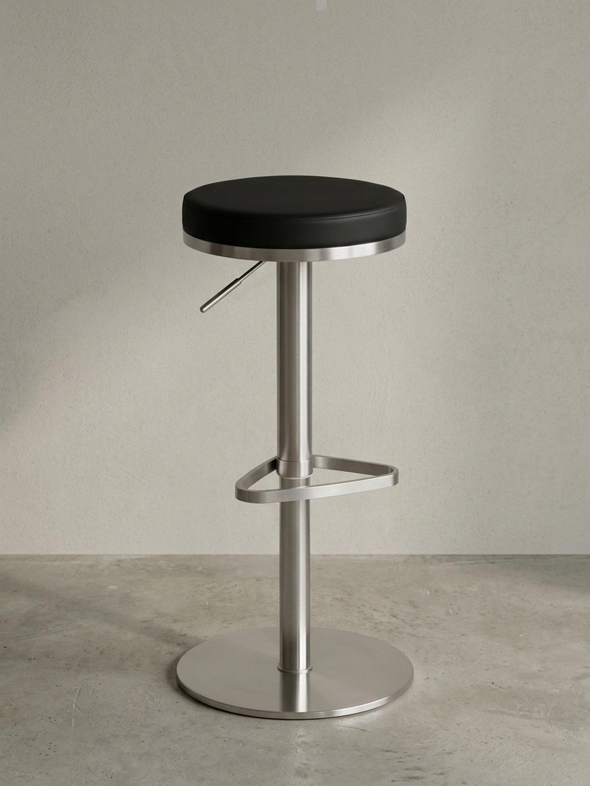 BARHOCKER Höhenverstellbar Gepolstert Triangel-Fußablage ELBE, Schwarz 38x38x82 cm - Silberfarben/Schwarz, Kunststoff/Textil (38/82/38cm) - KADIMA DESIGN