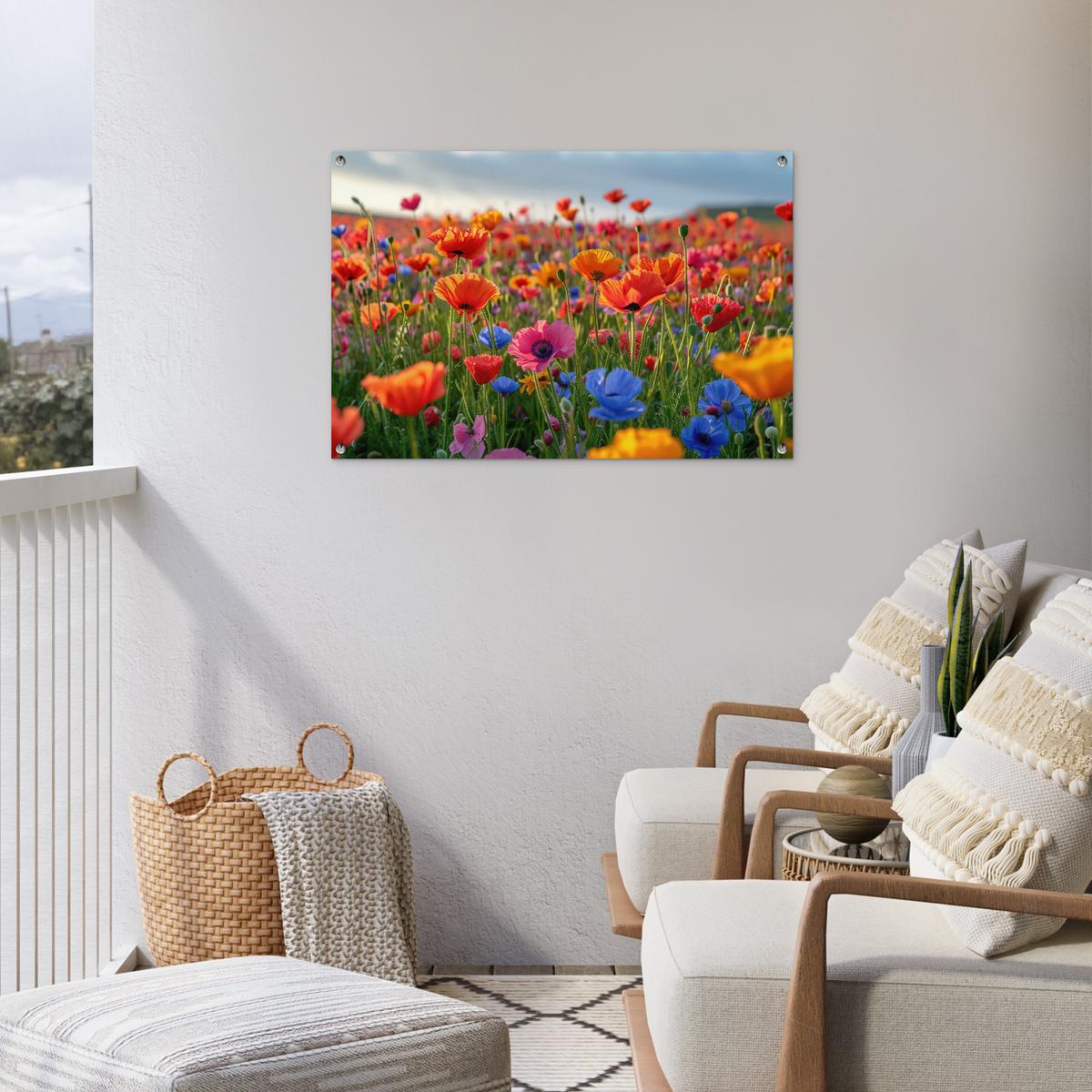 GARTENPOSTER Blumen - Mohnblumen - Farbenfroh - Natur Gartendeko 90x60 cm - Dunkelorange, Kunststoff (90/60/0.2cm) - OnlyWow