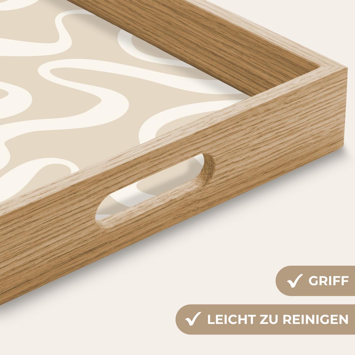 TABLETT Linien - Abstrakt - Beige - Weiß - Minimalistisch 40x30 cm - Beige, Holz (40/5/5cm) - OnlyWow