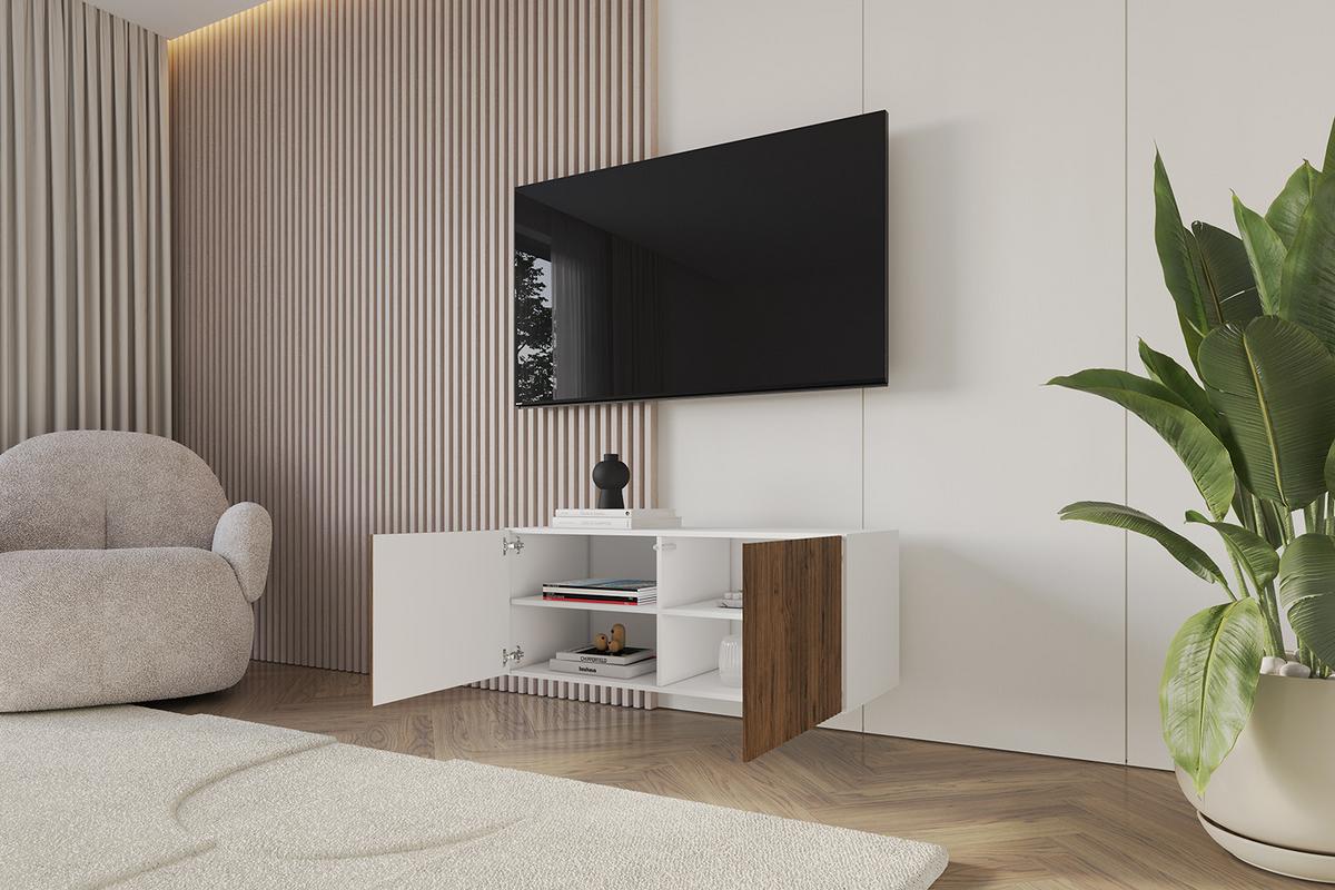 LOWBOARD NOA-2-W 100x40x40 cm - Weiß / Katania - Eiche Wotan, Holzwerkstoff (100/40/40cm) - ALTDECOR