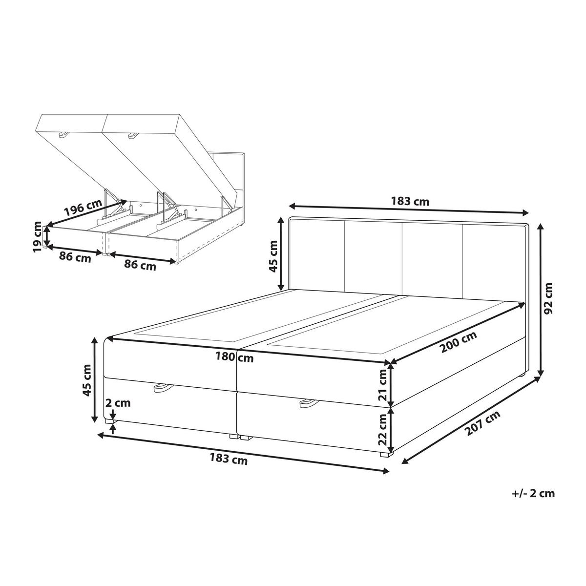 BOXSPRINGBETT mit Stauraum 180/200 cm Cremeweiß Baronet - Weiß, Textil (180/200cm) - Beliani