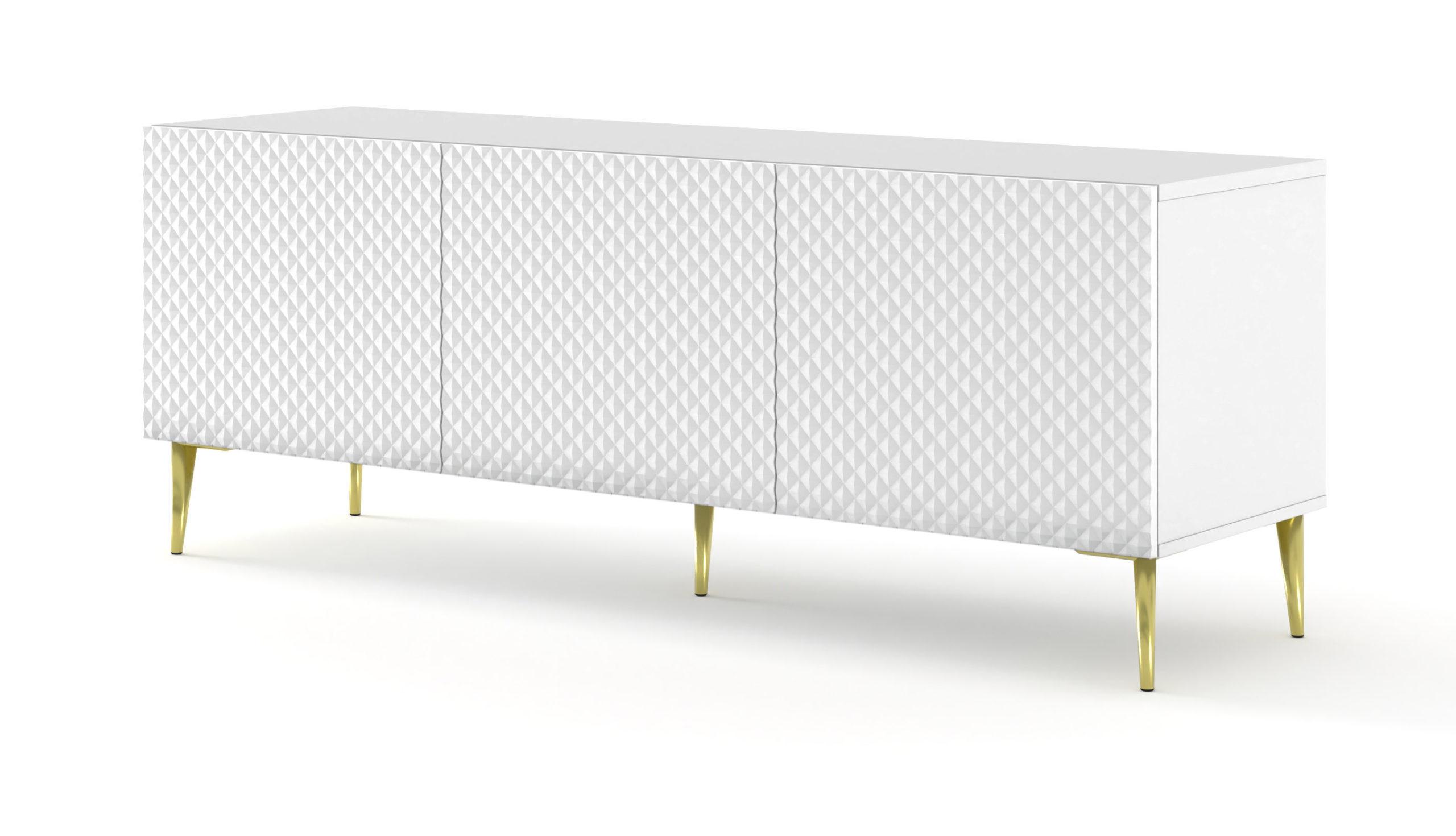 TV LOWBOARD Weiß, Weiß Hochglanz, Gold 150/56/42 - Weiß Hochglanz/Weiß, Holzwerkstoff (150/56/42cm) - RAUMHIRSCH FURNITURE