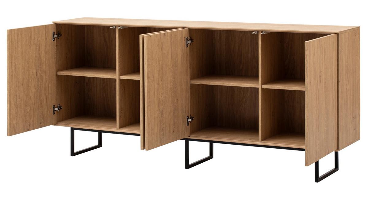SIDEBOARD Stone Eiche, Kommode 200 x 90 cm, mit Push-to-Open - Eichefarben/Schwarz, Holzwerkstoff/Metall (200/90/40cm) - Furn.Design