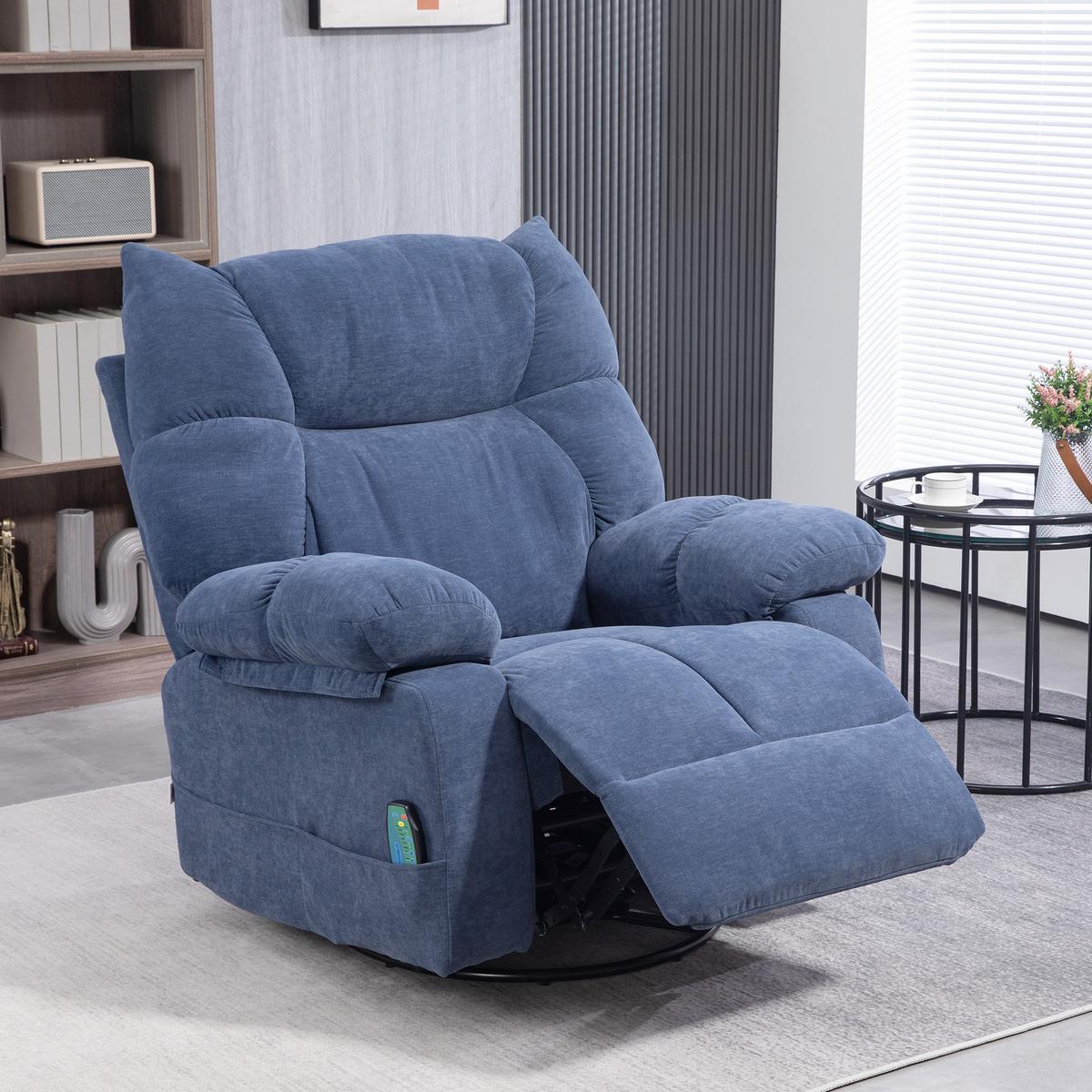 RELAXSESSEL mit Massagefunktion, Elektrisch Fernsehsessel mit Wärmfunktion - Blau/Schwarz, Textil/Metall (90/98/98cm) - HOMCOM
