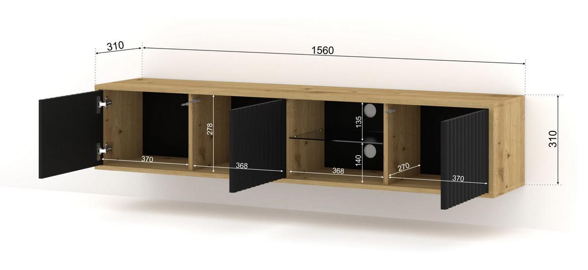 TV LOWBOARD Artisan Eiche, Schwarz 156/31/31 - Schwarz, Holzwerkstoff (156/31/31cm) - RAUMHIRSCH FURNITURE