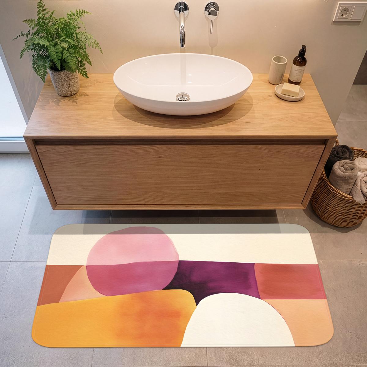 BADEMATTE Formen - Abstrakt - Farbenfroh 120x60 cm - Terracotta, Textil (120/60cm) - OnlyWow