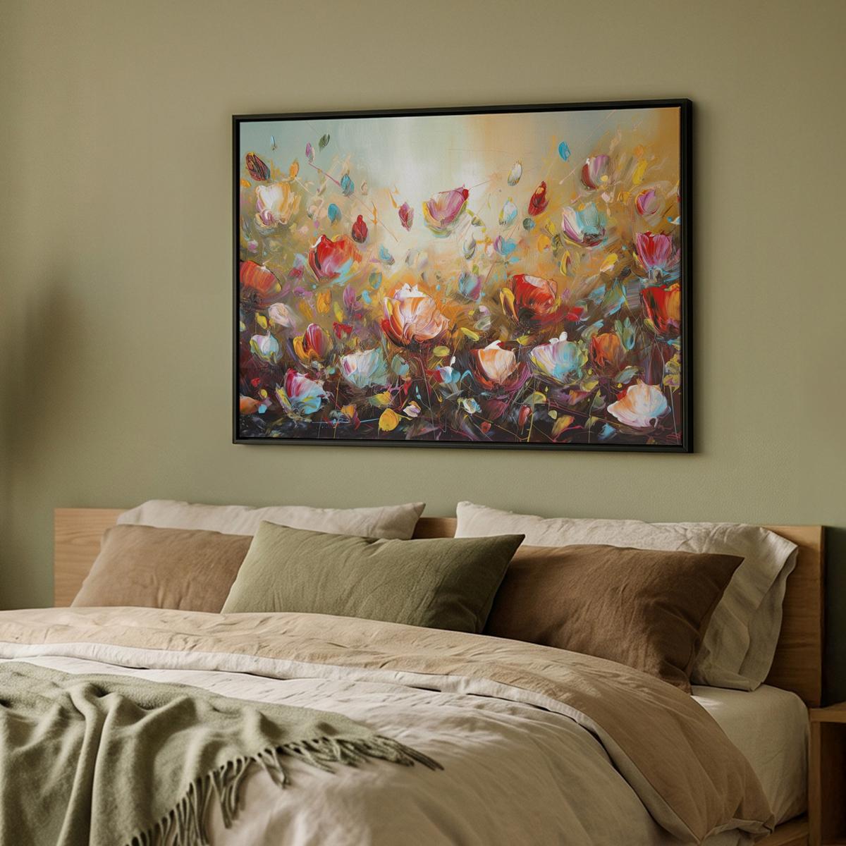 LEINWAND Bilder mit Rahmen - Blumen - Kunst - Natur - Ölgemälde - 100x70 - Multicolor, Textil (100/70cm) - MuchoWow