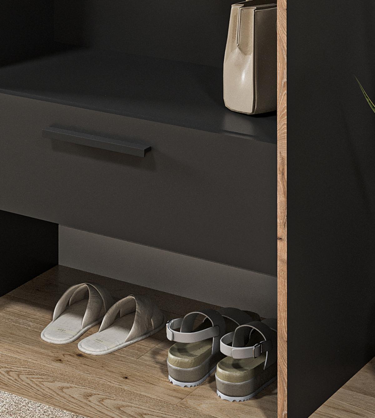GARDEROBE grau und Nox Eiche, Kompaktgarderobe 70 x 189 cm, Salud - Eichefarben/Grau, Holzwerkstoff (70/189/37cm) - Inn.Furn