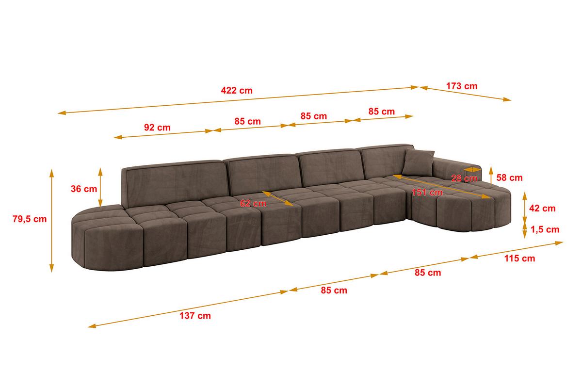ECKSOFA Ottomane Rechts LIVO-L3 - 422x173x79,5 cm Braun - Braun, Holzwerkstoff/Textil (422/173cm) - ALTDECOR