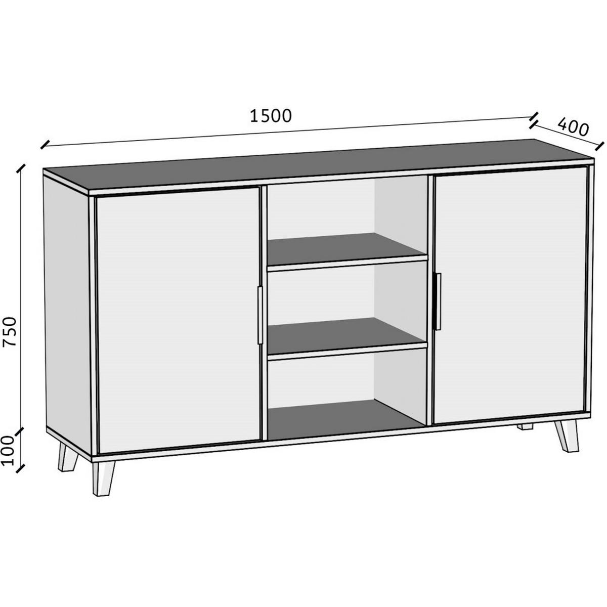 KOMMODE Home mit 2 Türen und 2 Regale, ohne Griffe, eiche Artisan - Schwarz/Eiche Artisan, Holzwerkstoff (150/85/40cm) - Beautysofa