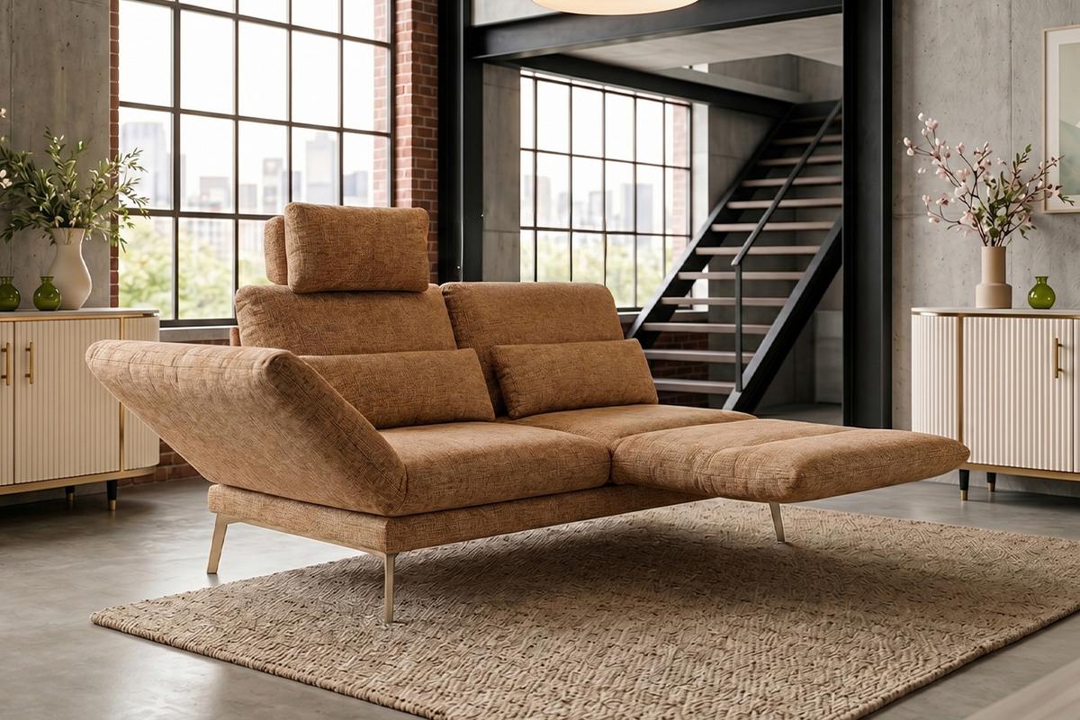 SOFA HOLLY Braun Flachgewebe - Braun, Textil/Metall (176/90/92cm) - KAWOLA
