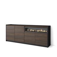SIDEBOARD, Highboard, Dunkler Eiche und Schwarz, Elektrokamin, 207/37/80cm - Hellbraun, Holzwerkstoff (207/80/37cm) - Skraut Home