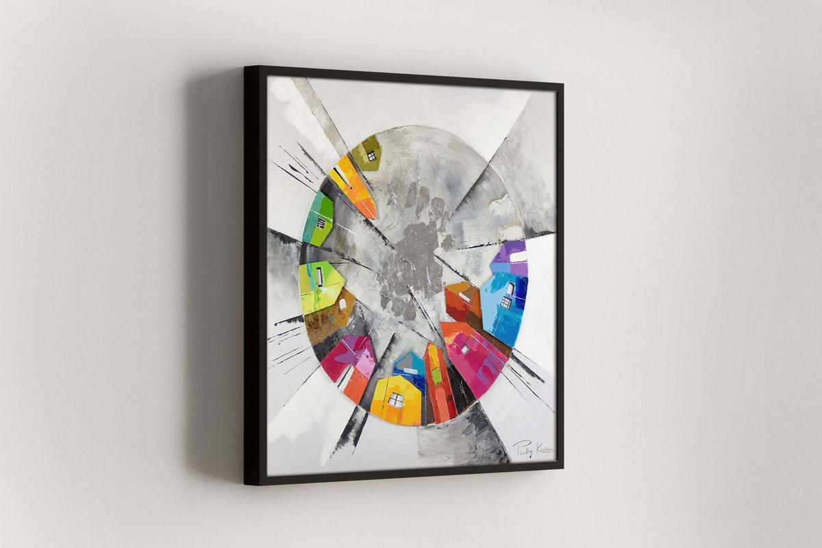 ÖLGEMÄLDE 80/80 cm - Silberfarben/Multicolor, Holz/Textil (80/80cm) - KUNSTLOFT