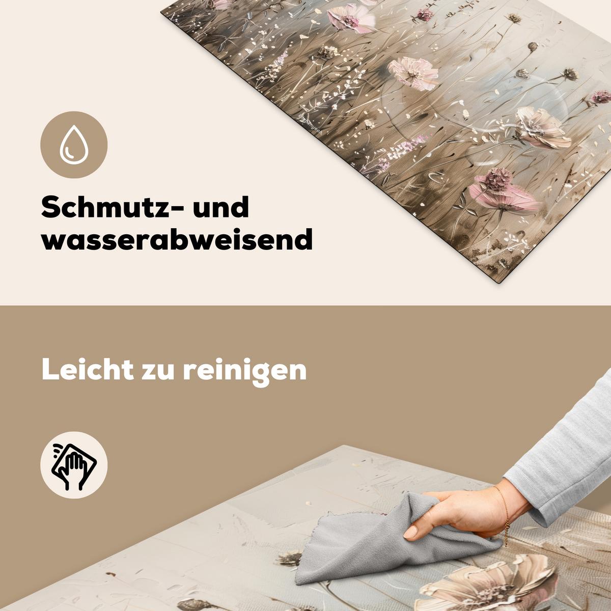 HERDABDECKPLATTE Blumen - Beige - Trockenblumen Induktionsschutz 91.2x52 cm - Beige, Kunststoff (91.2/52/0.2cm) - MuchoWow
