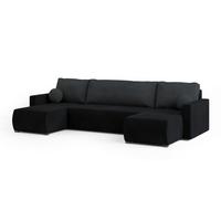 WOHNLANDSCHAFT TESSUN Schwarz Plüsch-Stoff mit Schlaffunktion - Schwarz, Holz (286/85/143cm) - MASSENO