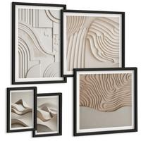 BILDER SET 5er Set - 50x50 cm & 20x30 cm & 40x60 cm Schwarzer Rahmen - Abstrakte beige Wellen - Schwarz, Kunststoff (40/60cm) - TULUP