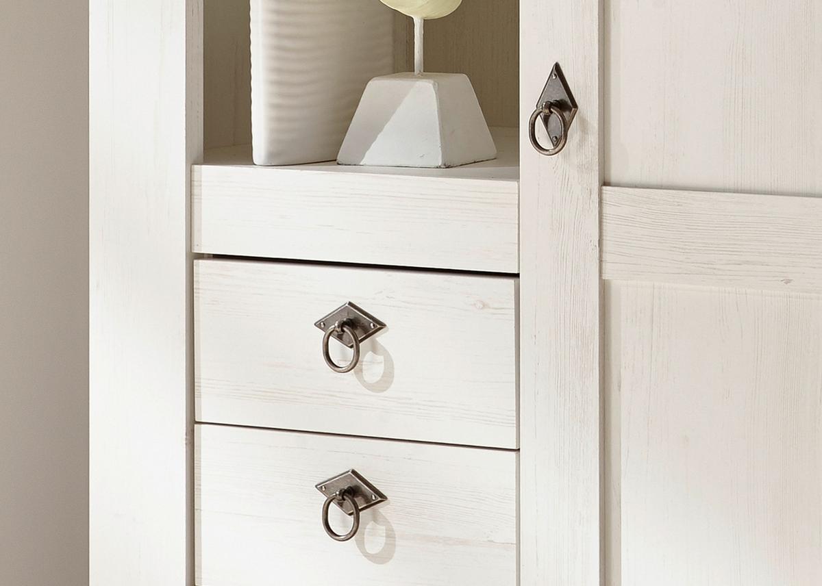 HIGHBOARD weiß Pinie, Eiche Wotan, Landhaus Buffet 148 x 140 cm - Silberfarben/Eiche Wotan, Glas/Holzwerkstoff (148/139/44cm) - Furn.Design