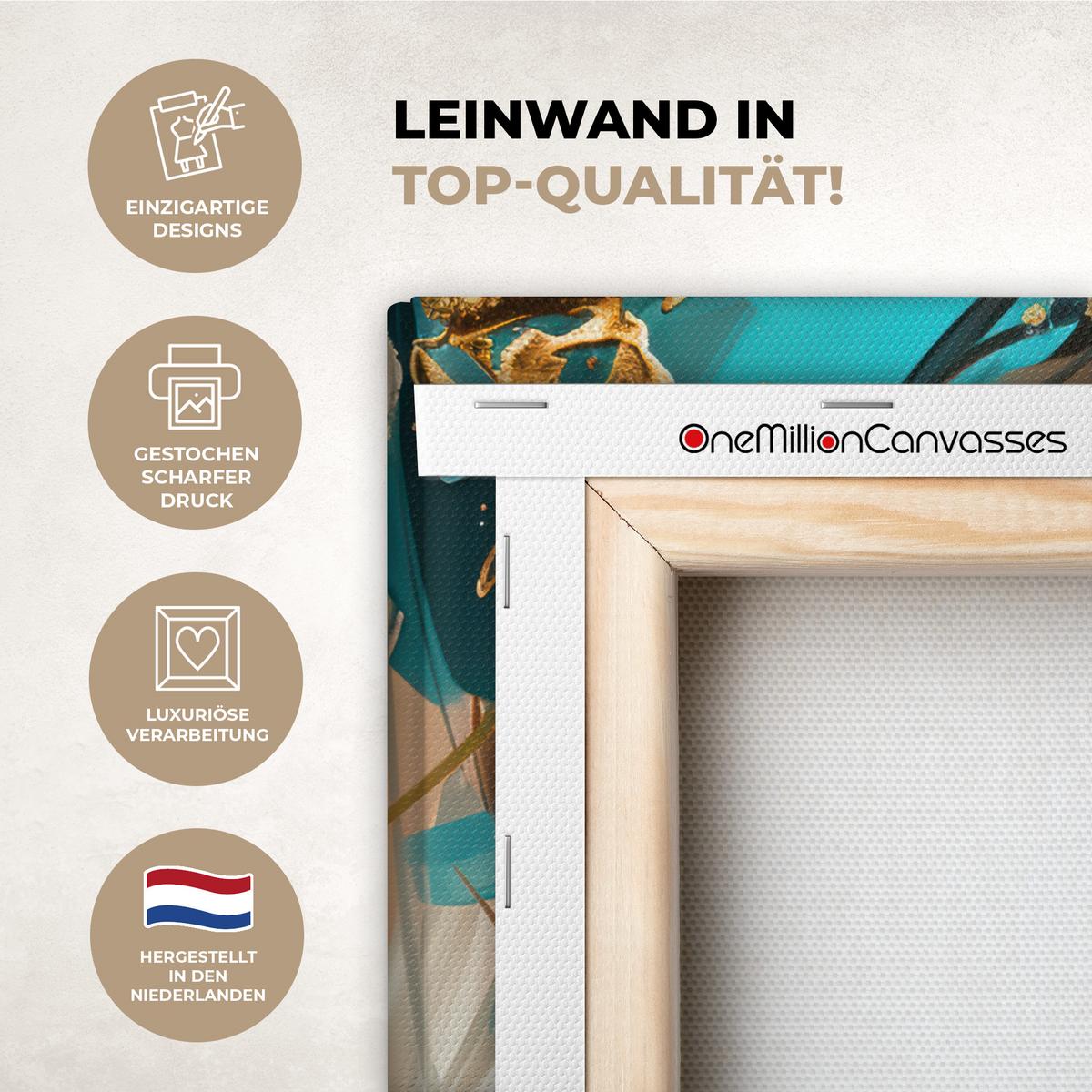 LEINWANDBILD Frau - Porträt - Gold - Luxus - Blau Deko Wohnzimmer 20x20 cm - Türkis, Textil (20/20cm) - MuchoWow