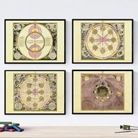 POSTER Set mit 4 alten astronomischen Karten A4 Schwarzer Rahmen - Schwarz, Papier (29.7/3cm) - Nacnic