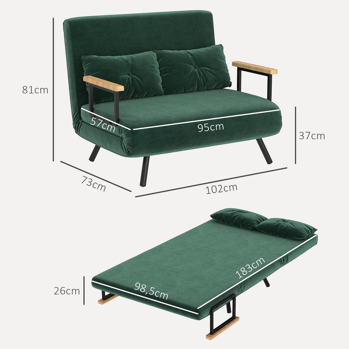 SCHLAFSOFA Schlafcouch mit Samtoptik Rückenkissen - Schwarz/Naturfarben, Holz/Textil (73/81/102cm) - HOMCOM