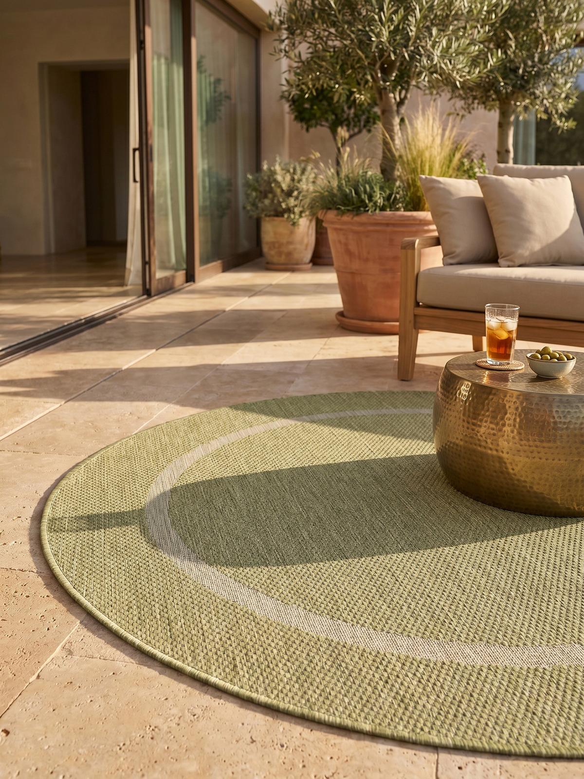 TEPPICH Outdoor ALSTER in Grün, einfarbig, Ø 120 cm - Grün, Textil (120/120cm) - KADIMA DESIGN