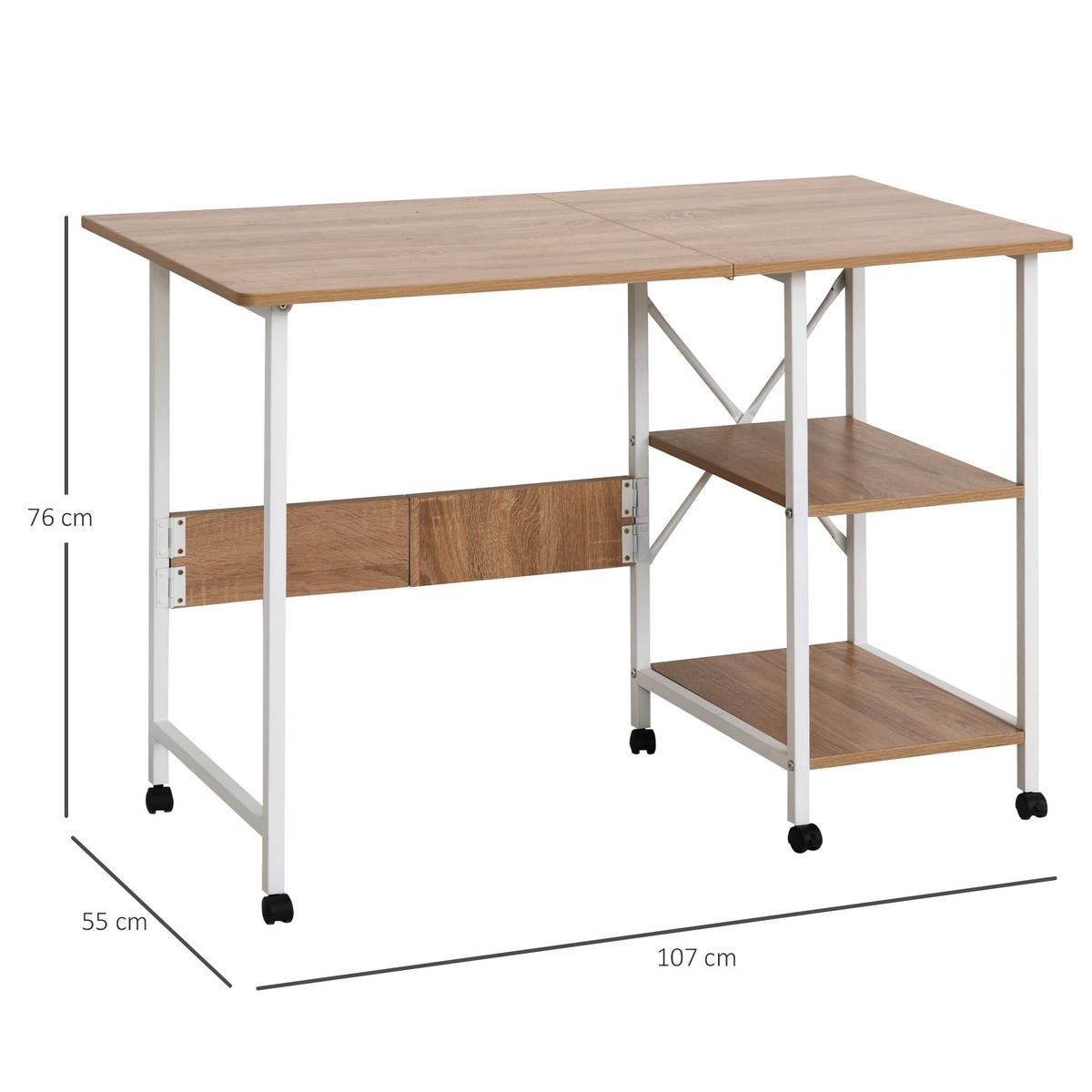 SCHREIBTISCH MDF, Weiß+Natur - Weiß, Kunststoff (107/55/76cm) - HOMCOM