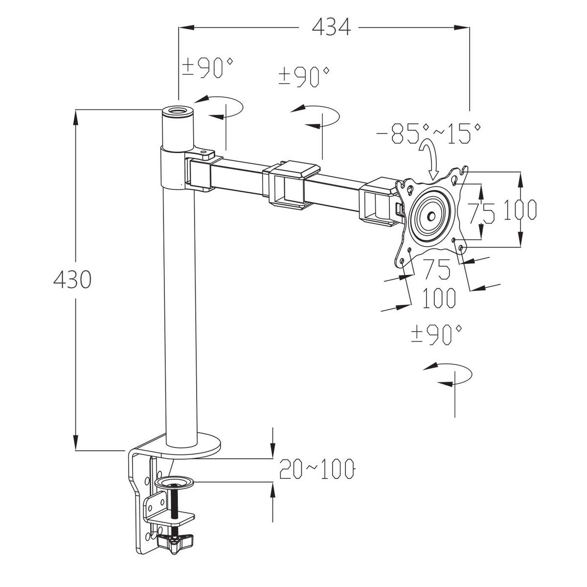 MONITORHALTER EINARMIG Schwarz - Schwarz, Metall (43/12/43cm) - MCW