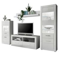 WOHNWAND weiß Hochglanz, Wohnkombination 4-teilig 300 x 198 cm - Chromfarben/Weiß Hochglanz, Glas/Holzwerkstoff (300/198/45cm) - Furn.Design