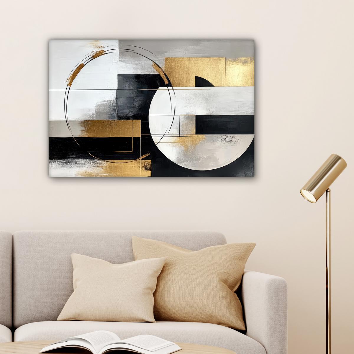 LEINWANDBILD Abstrakt - Gold - Silber - Formen - Ästhetik Wanddeko 90x60 cm - Multicolor, Textil (90/60cm) - MuchoWow