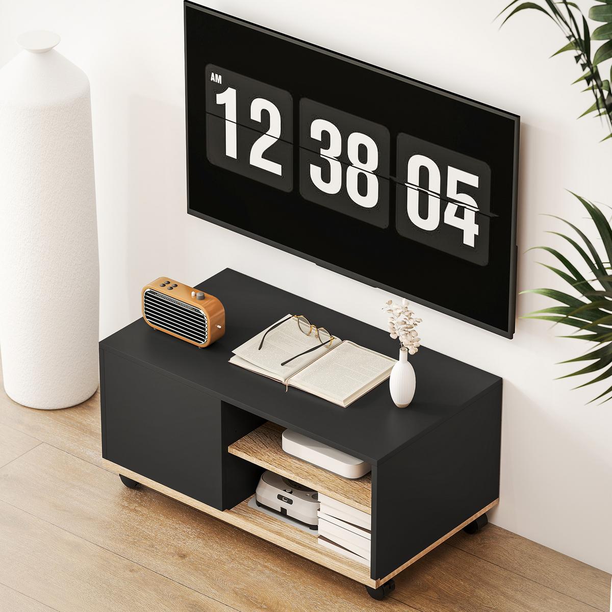 TV-BOARD Spanplatte Schwarz Eiche - Schwarz, Holzwerkstoff (45/39/80cm) - HOMCOM