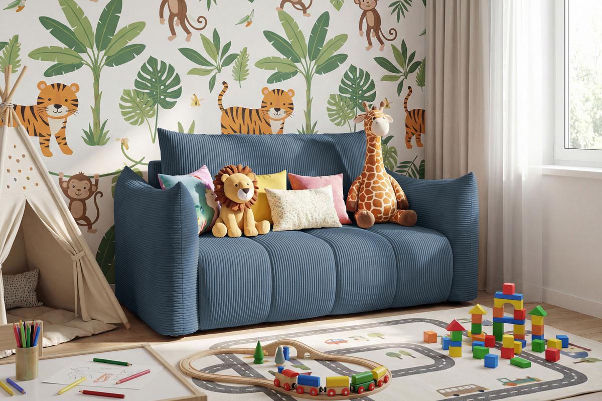 SCHLAFSOFA Lilo mit Bettkasten, Marineblau Cordstoff 120/86/101 cm - Blau/Schwarz, Kunststoff/Textil (120/86/101cm) - WFL GROUP