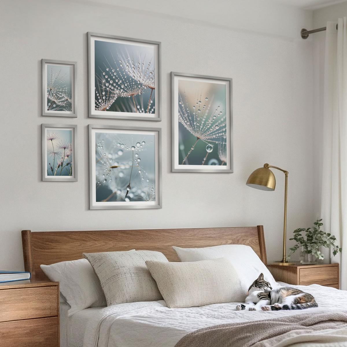 BILDER SET 5er Set - 50x50 cm & 20x30 cm & 40x60 cm Silberner Rahmen - Lineare abstrakte Motive - Silberfarben, Kunststoff (40/60cm) - TULUP