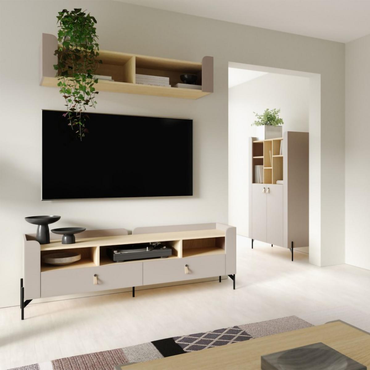DREHTÜRENSCHRANK Sorella, 2-türig, 110 cm, für Jugendzimmer, Macadamia + Eiche Mavelie - Eichefarben/Beige, Leder/Holzwerkstoff (110/201/52cm) - Beautysofa